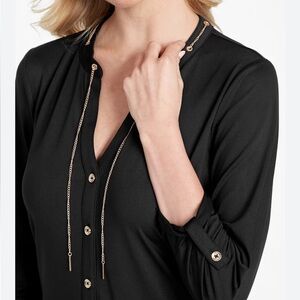 [S]VTG Guess Black Button-Up Shirt Tunic Dress with Gold Chain